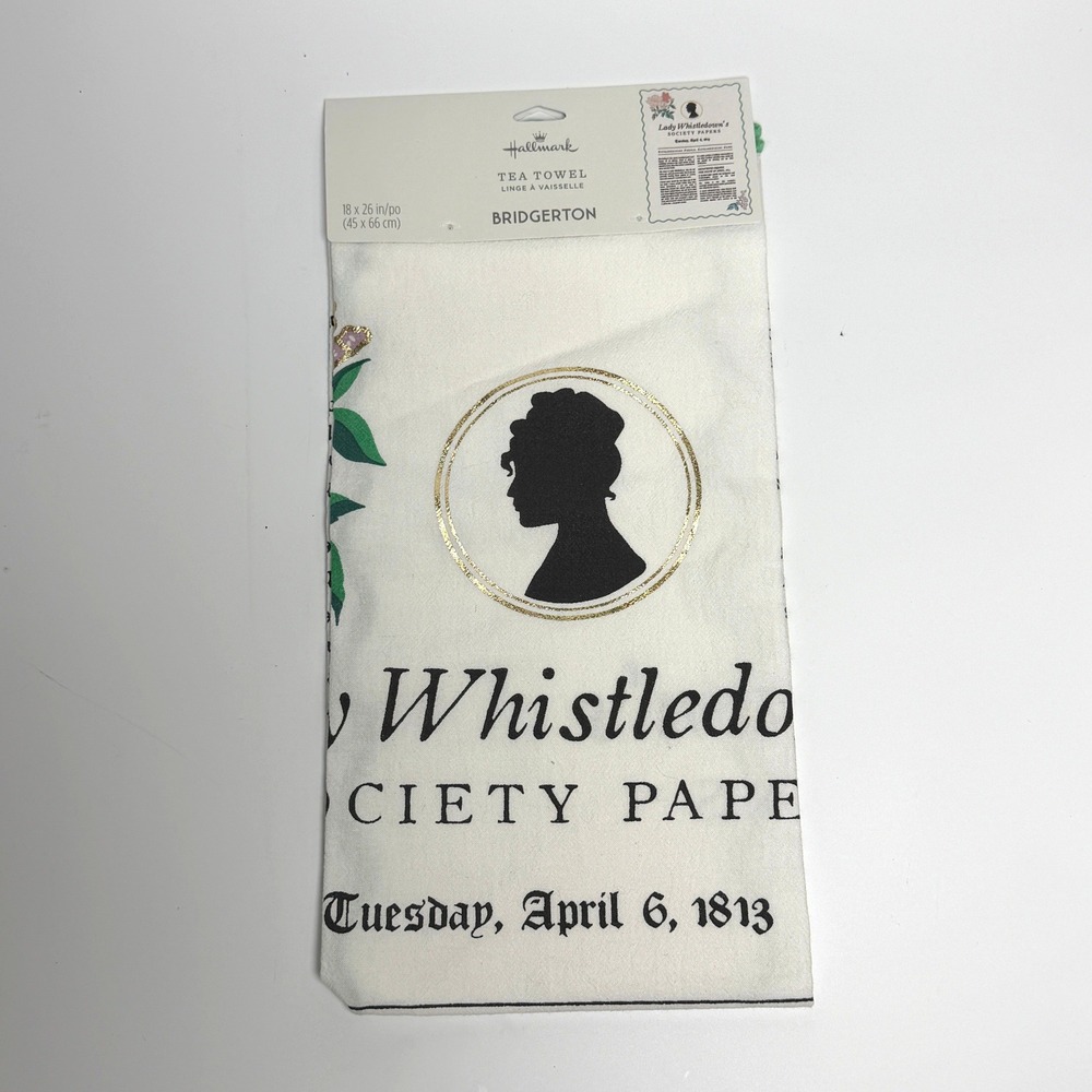 Hallmark Bridgerton Lady Whistledown Tea Towel‎ Cotton 18x26 New Society Papers